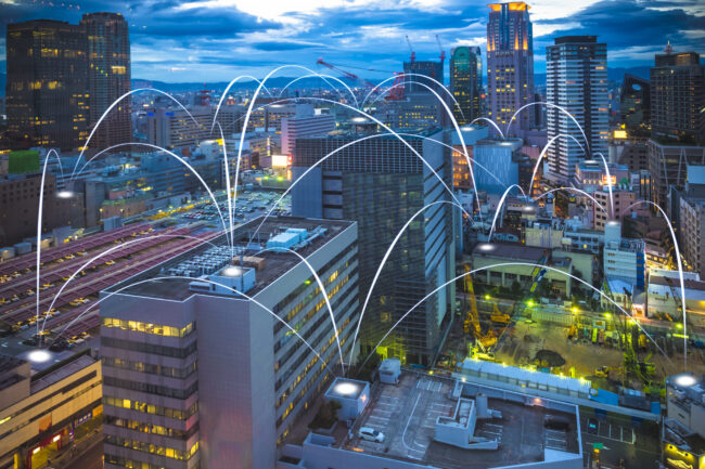 Futuristic Osaka electromagnetic signals smart cities