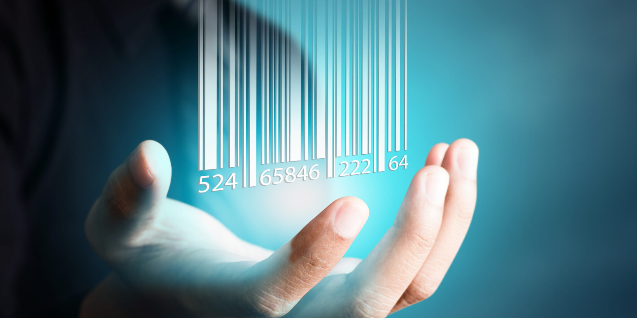 Barcode dropping on businessman hand